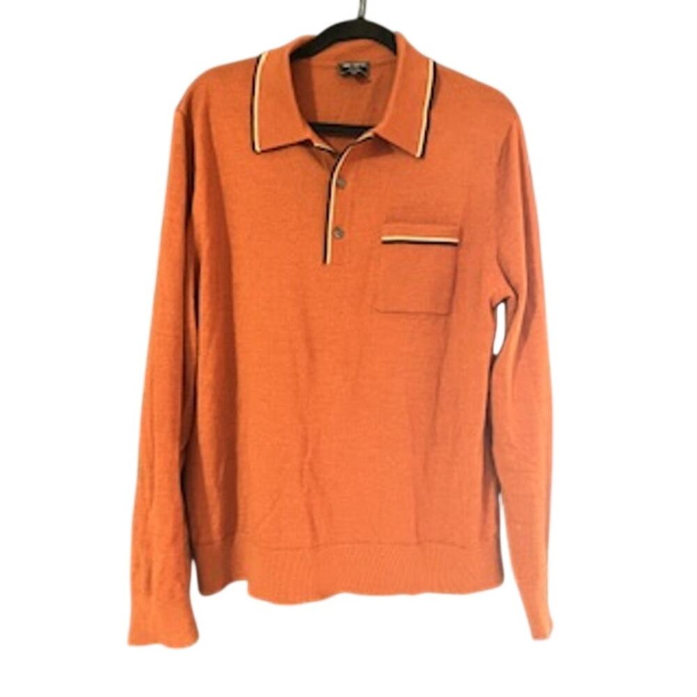 Todd Snyder Men's sz XL LS Merino Wool Rust Polo Sweater